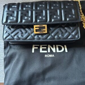 Fendi Black Quilted Leather Bag with Gold Chain